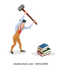 Hate study: man hitting books