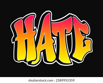 Hate word trippy graffiti style letters. Vector hand drawn doodle cartoon logo Hate illustration. Funny cool trippy letters, fashion, graffiti style print t-shirt, poster concept