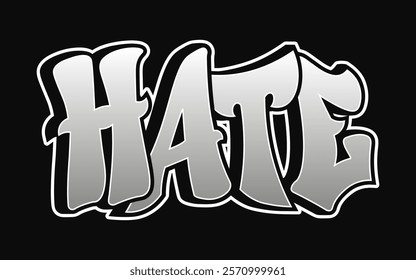 Hate word trippy psychedelic graffiti style letters. Vector hand drawn doodle cartoon logo Hate illustration.