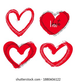 I hate you slogan. Text with abstract hand drawn red heart in barbed wire sign on white background. Banner, poster, placard, t-shirt print concept design. Vector illustration