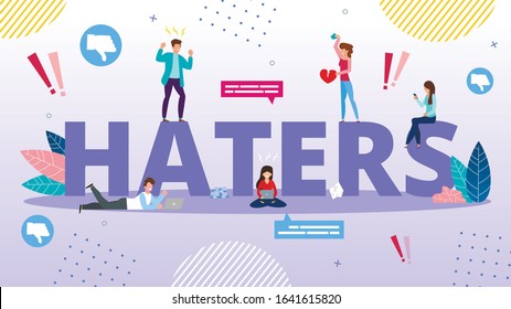 Haters Internet Trolling and Hate Speech. Cyberbullying and Bullying. Online Mockery. Smartphone Harassing People Using Phone for Flooding, Threatening and Intimidating. Aggression and Dislike