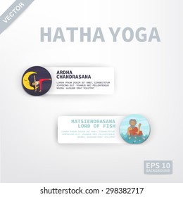 Hatha yoga icons. Ardha chandrasana and matsiendrasana. The image can be used for yoga studio printed products in a sample