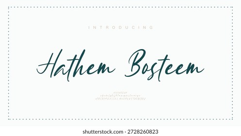 Hathem Bosteem, Script Font, estética, mayúsculas, minúsculas y números. fuente de boda, letras clásicas, diseños de moda minimalistas. Tipografía moderna serif Fuentes concepto vintage decorativo regular.Vector