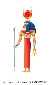 Hathor antigua diosa egipcia de la ilustración vectorial de dibujos animados del cielo