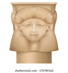 Hathor column , ancient egypt capital, temple at Dendera , vector drawing