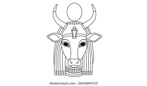 Hathor Cow Cabeçalho Deusa Colorir Página Divindade Egípcia Amor Música Alegria Antiga Mitologia Linha Arte Design