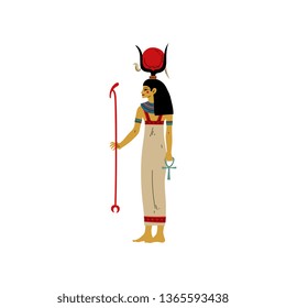 Hathor Goddes of Love, Beauty and Art, Symbol of Ancient Egyptian Culture Vector Illustration