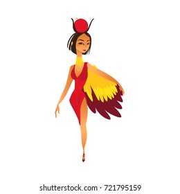 Hathor, goddess of joy, love and motherhood in ancient Egypt religion, flat cartoon vector illustration isolated on white background. Hathor, ancient Egyptian goddess of love, full length portrait