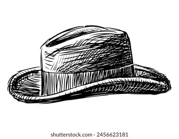 Hat,male,accessory,elegance,fashion, classic,retro,style,one,sketch,vector hand drawn illustration isolated on white