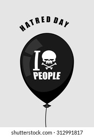 Hatred day. I hate people. Black balloon with a symbol of hatred:  skull crossed bones. Accessory for bully and punk. Vector illustration

