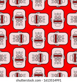 Hatred texture. Angry face pattern seamless. grumpy head man background. vector ornament
