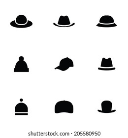 hats 9 icons set, isolated, black on white background