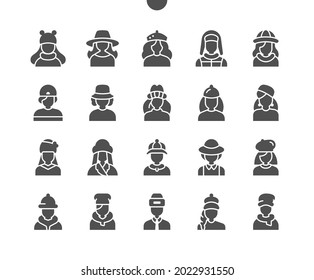 Hats. Baseball cap. Avatar with hat. Beret. Accessory, wear, season, style, head, headdress, clothes. Vector Solid Icons. Simple Pictogram