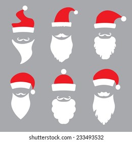 hats and beards Santa. vector set