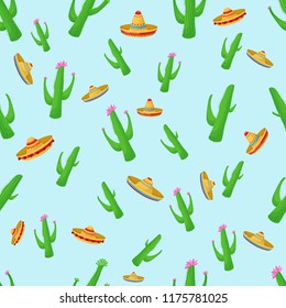 hats and cactus seamless vector pattern