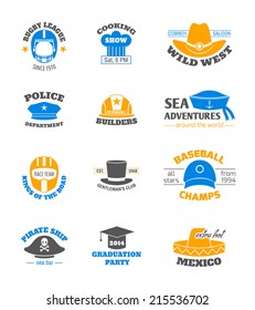 Hats and cap professions stamps set isolated vector illustration