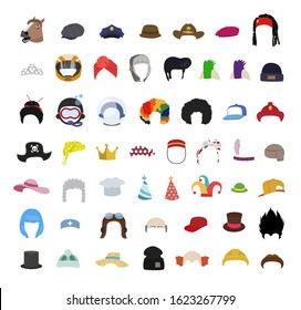 Hats and caps. Cute cartoon costumes for carnival or funny photocall.