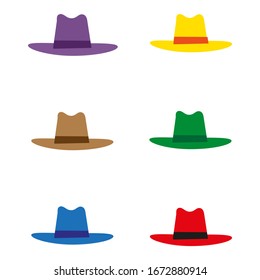 Hats cartoon flat vector illustration isolated on white background. Gardening, farming or cowboy texas funny concept. Sheriff traditional control style. Easy to add text, change color or size.