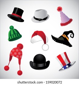 Hats collection. A set of fun hats. EPS 10 vector, grouped for easy editing. No open shapes or paths.