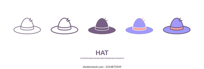 Hats doodle illustration including icons - vintage fedora, beanie, gentleman bowler, baseball cap, sun vizor, beret, cowboy, bucket, summer panama. Thin line art about clothes. Editable Stroke