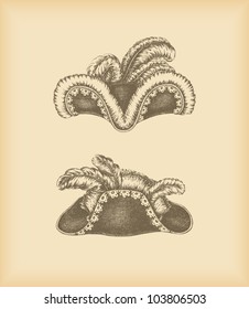 Hats drawing - Louis XIV hats with feathers