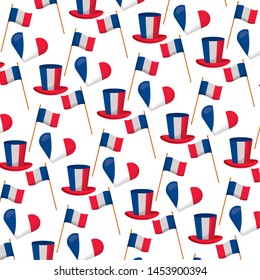 hats flag and heart background happy bastille day vector illustration