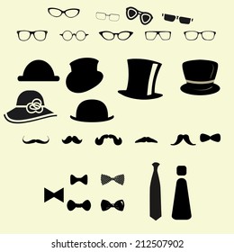 Hats glasses  mustaches and tie bows