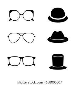 Hats and Glasses, Vector Icon Set