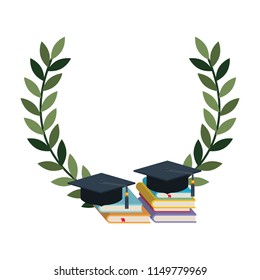 hats graduation with pile books and wreath crown