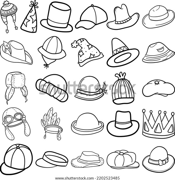 Hats Hand Drawn Doodle Line Art Stock Vector (Royalty Free) 2202523485 ...