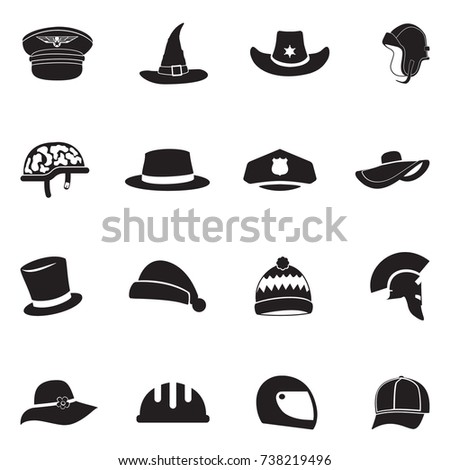 Hats Icons. Black Flat Design. Vector Illustration.