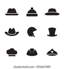 Hats icons set. Black on a white background