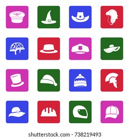 Hats Icons. White Flat Design In Square. Vector Illustration. 