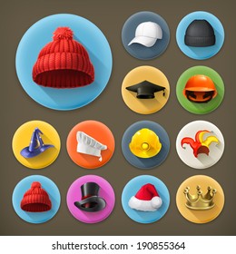 Hats, long shadow icon set