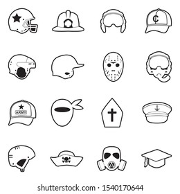 Hats And Masks Icons. Line With Fill Design. Vector Illustration.