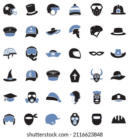 Hats And Masks Icons. Two Tone Flat Design. Vector Illustration.