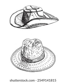 Hats on white background. 100% hand drawn vector image.