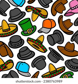 Hats pattern, background set. Collection icon hats. Vector