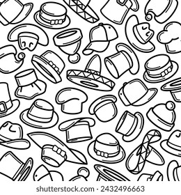 Hats pattern, background set. Collection icon hats. Vector