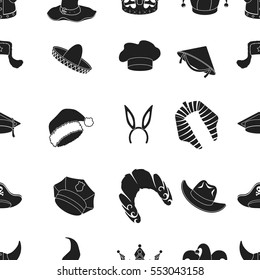 Hats pattern icons in black style. Big collection of hats vector symbol stock illustration