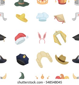Hats pattern icons in cartoon style. Big collection of hats vector illustration symbol.