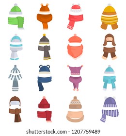 Iconos vectoriales de color sombreros y pañuelos. Diseño plano