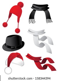 Hats and scarves. A collection of fun hats and scarves. EPS 10 vector, grouped for easy editing. No open shapes or paths.