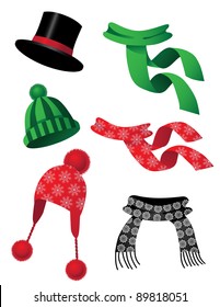 Hats and scarves A collection of fun hats and scarves. EPS 8 vector, grouped for easy editing.