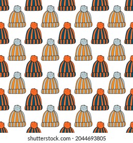 hats seamless pattern. hand drawn doodle. vector, minimalism. textiles wrapping paper winter warm knitted clothes