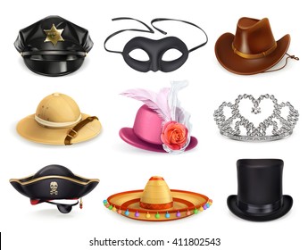 Hats set, collection of headgear, vector icons