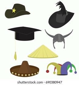 Hats set, collection of headgear, vector icons