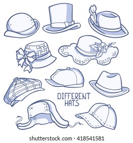 Hats set, color vector design elements.