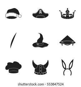 Hats set icons in black style. Big collection of hats vector symbol stock illustration