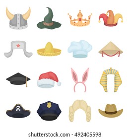 Hats set icons in cartoon style. Big collection of hats vector illustration symbol.